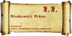 Mindszenti Miksa névjegykártya